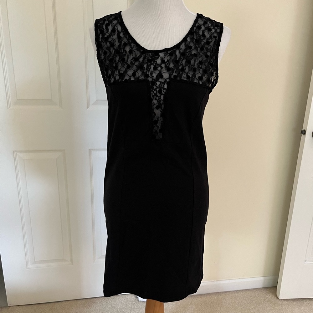 FREE PEOPLE BLACK LACE ABD LYCRA BODYCON DRESS   LARGE - Picture 10 of 11